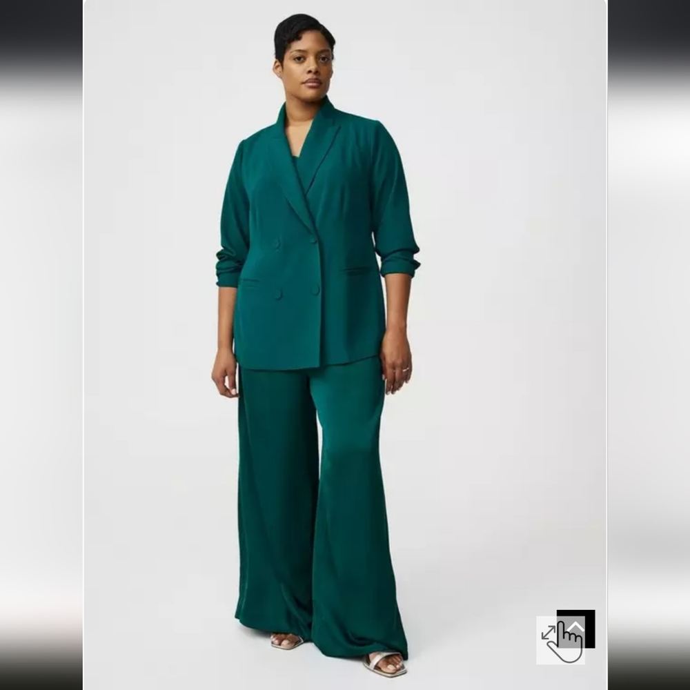NWT Teal Studio Relaxed Double-Breasted Crepe Blazer - Picture 6 of 11